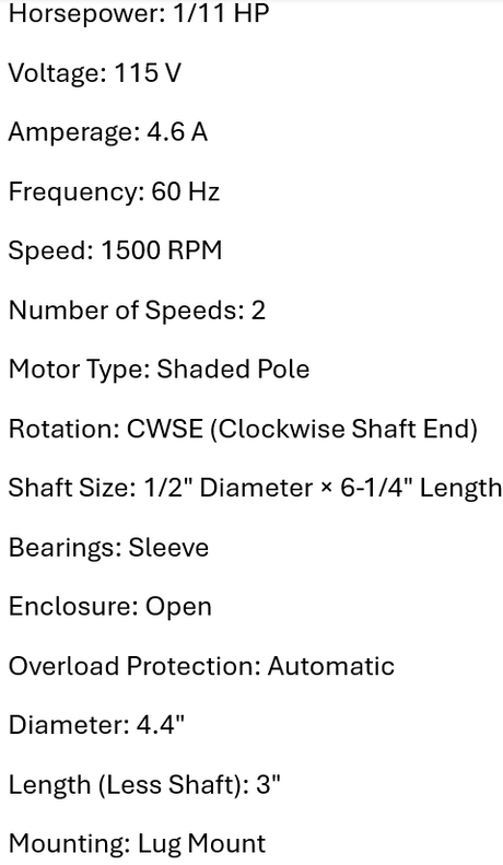 90620, Packard, 1/11Hp, 1500 RPM, 115 Volts, Loren cook replacement,