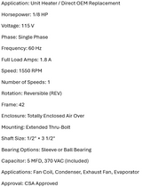 UHM185B, Xactone, 1/8Hp, 1550 Rpm, 115V, Frame: 42, TEAO, B42B05C87,