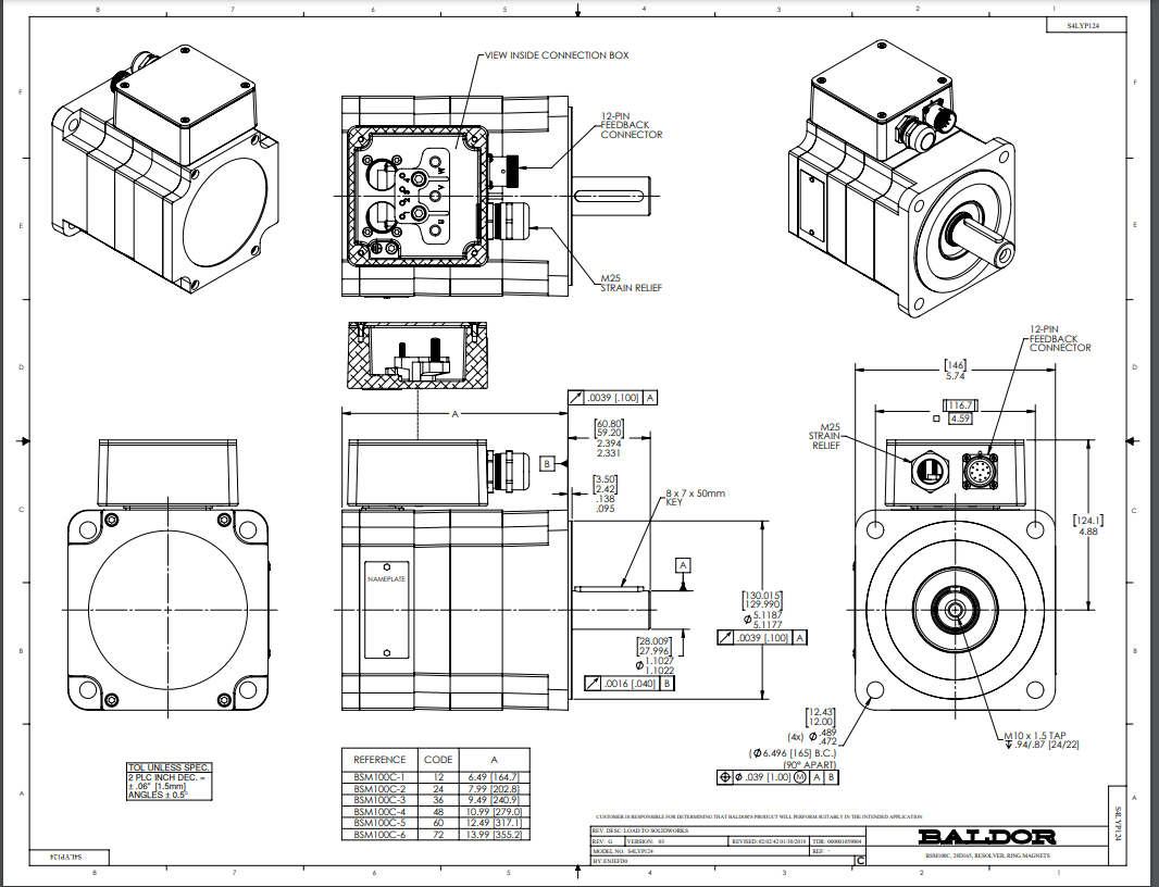 BSM100C-4150AA,Resolver,S4P124W110,Baldor,AC Brushless Servo,C-Series, - SERVO MOTOR - E-Motor Nations - electric motors - [product_tags]- motor electric - moteur électrique - moteurs - drive - replacement - venmar - hvac - méchoui - capacitor - condensateur - fan
