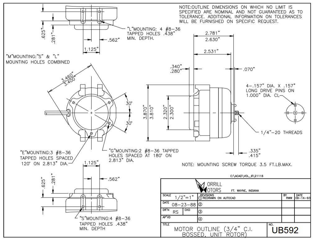 UB592, 5 W, 1550 RPM, 115 V, 1 Ph, TEAO, Unit Bearing