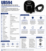 UB594, 6W, 1550 RPM, 115 V, 1 Ph, 60 Hz, Totally Enclosed Air‑Over, Unit Bearing