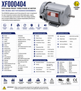 XF000404, 1Hp, 1800RPM, 230/460 V, 3Ph, 60 Hz, TEFC (Explosion‑Proof), Frame D56EX