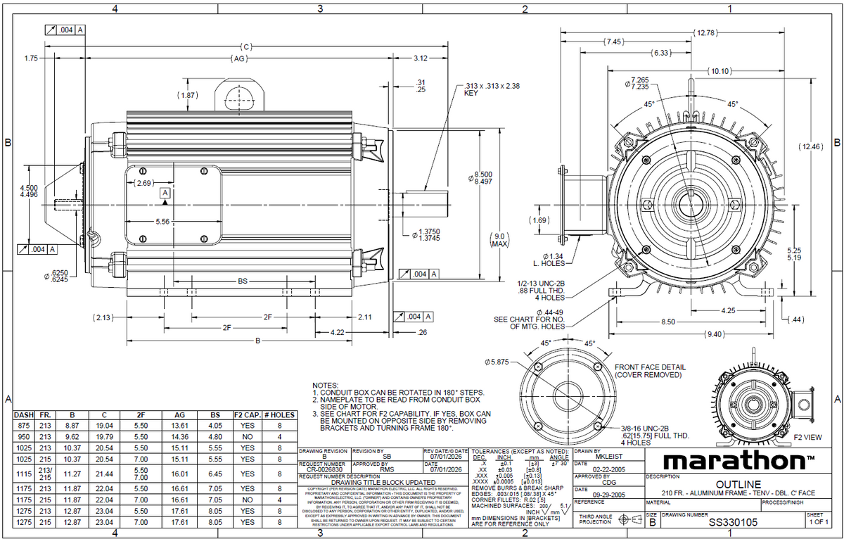 Y560, 7.5Hp, 1800 RPM, 575 V, 3 Ph, 60 Hz, TENV, Frame 213TC, 213THTL7736