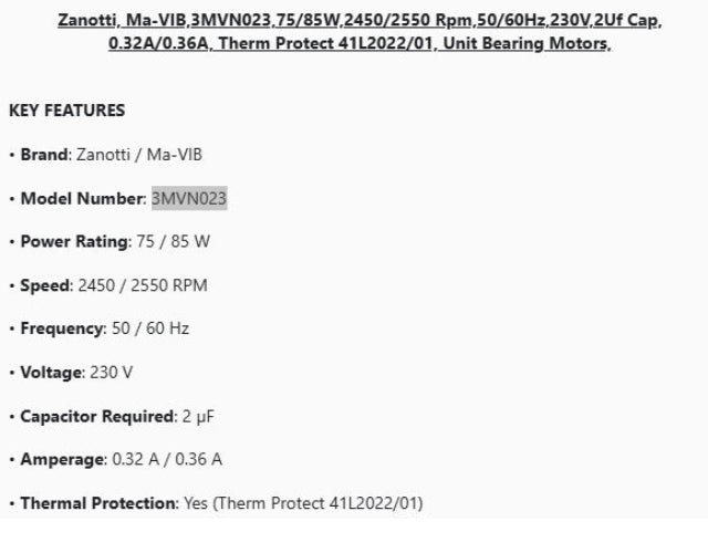 Zanotti, Ma-VIB,3MVN023,75/85W,2450/2550 Rpm,50/60Hz,230V,2Uf Cap, - UNIT BEARING MOTORS - E-Motor Nations - electric motors - [product_tags]- motor electric - moteur électrique - moteurs - drive - replacement - venmar - hvac - méchoui - capacitor - condensateur - fan