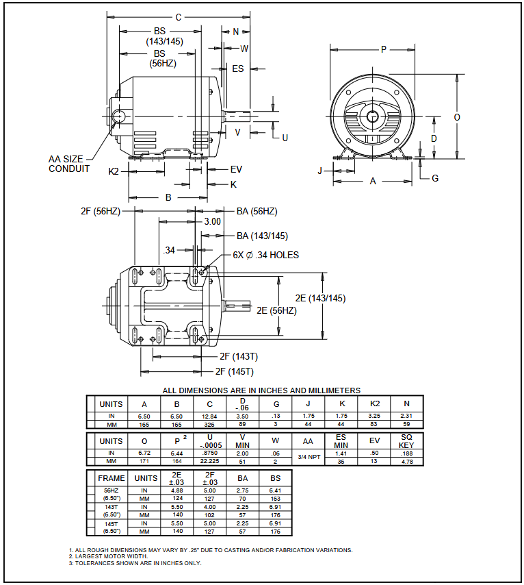 D2P2D, 2Hp, 1745/1420 RPM, 230/460 V @ 60 Hz / 190/380 V @ 50 Hz, 3 Ph, ODP, Frame 145T, FC95 - Electric Motors - U.S. Motors - electric motors - [product_tags]- motor electric - moteur électrique - moteurs - drive - replacement - venmar - hvac - méchoui - capacitor - condensateur - fan