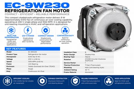 EC9W230, Elco, 9W, 230V, 1550 RPM, NU9-20-4, NUT6B09PUN201, Unit Bearing - UNIT BEARING MOTORS - ELCO MOTORS - electric motors - [product_tags]- motor electric - moteur électrique - moteurs - drive - replacement - venmar - hvac - méchoui - capacitor - condensateur - fan