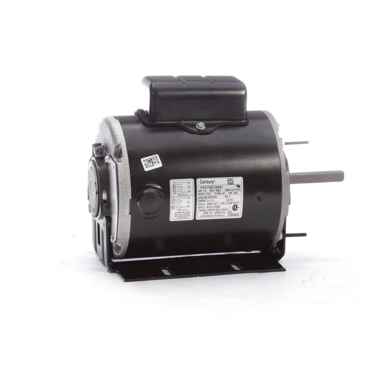 C043A, 1/3 Hp, 1725 Rpm, 115/230V, 48Z, TENV, Century, - FARM DUTY - CENTURY - electric motors - [product_tags]- motor electric - moteur électrique - moteurs - drive - replacement - venmar - hvac - méchoui - capacitor - condensateur