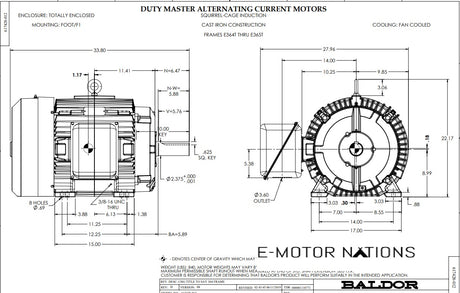 EM4316T, Baldor,75 Hp,1780 Rpm, 230/460V,Fr: 365T,TEFC, A36-0001-4148,