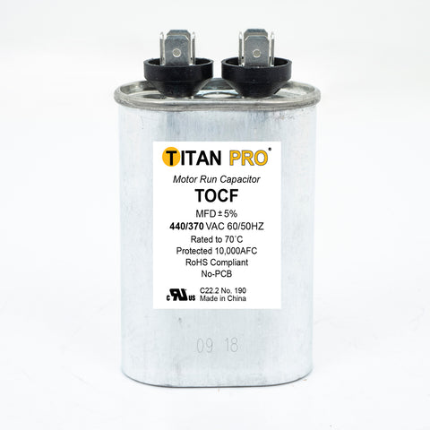 TOCF20, Titan Pro, Capacitor Run 20 Uf, 440V, oval, Aluminum, POC20