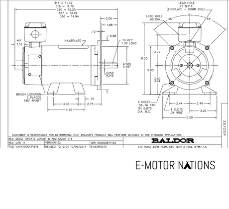 VDP3330, Baldor, 1/2 Hp, 1750 Rpm, 90VDC,TENV, 33-2644Z122,Round Body,