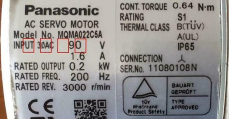 MQMA022C5A, Panasonic, Servo motor, Used, 0.2 Kw, 3000 Rpm, 90V,1.6A